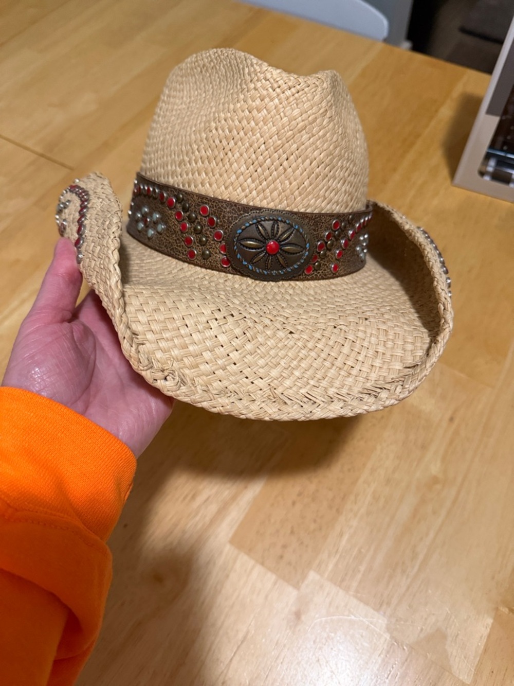 Bullhide Straw Western Hat with Red and turquoise Stud Accents
